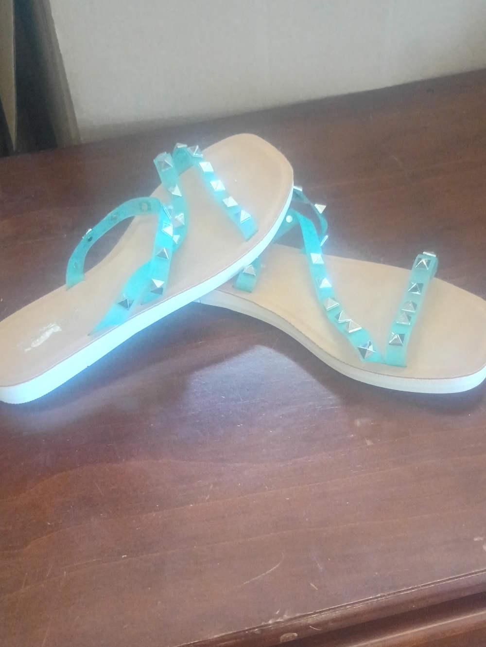 Bamboo Studded Teal Women's Slide Sandals - Casual Summer Footwear